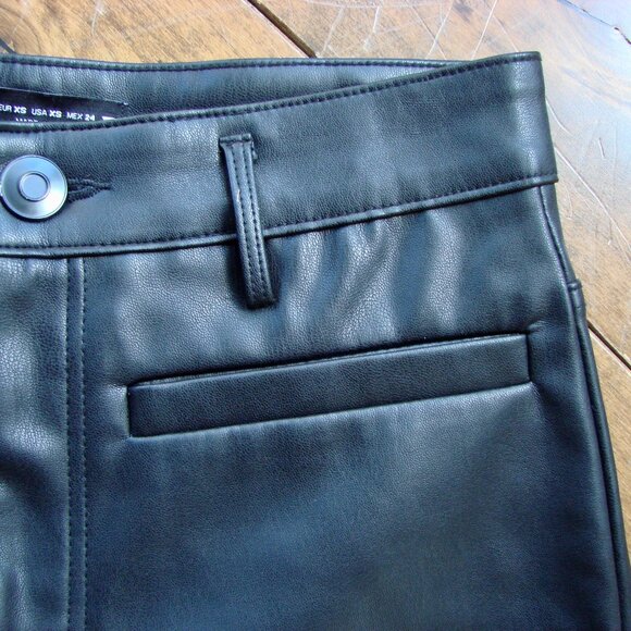 Zara Black Faux Leather Wide Leg Pants High Waist Office Party Holiday NEW  XS - Picture 9 of 15